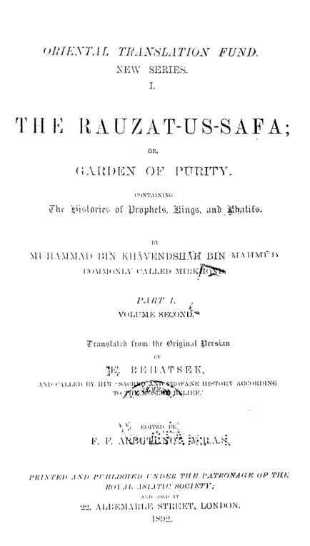 The Rauzat-us-Safa Part.1 Vol.2