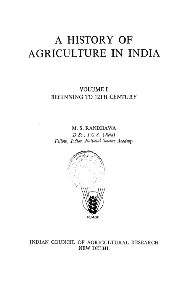 History Agriculture India Vol 1