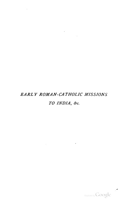 Early Roman -Catholicm Missions to India