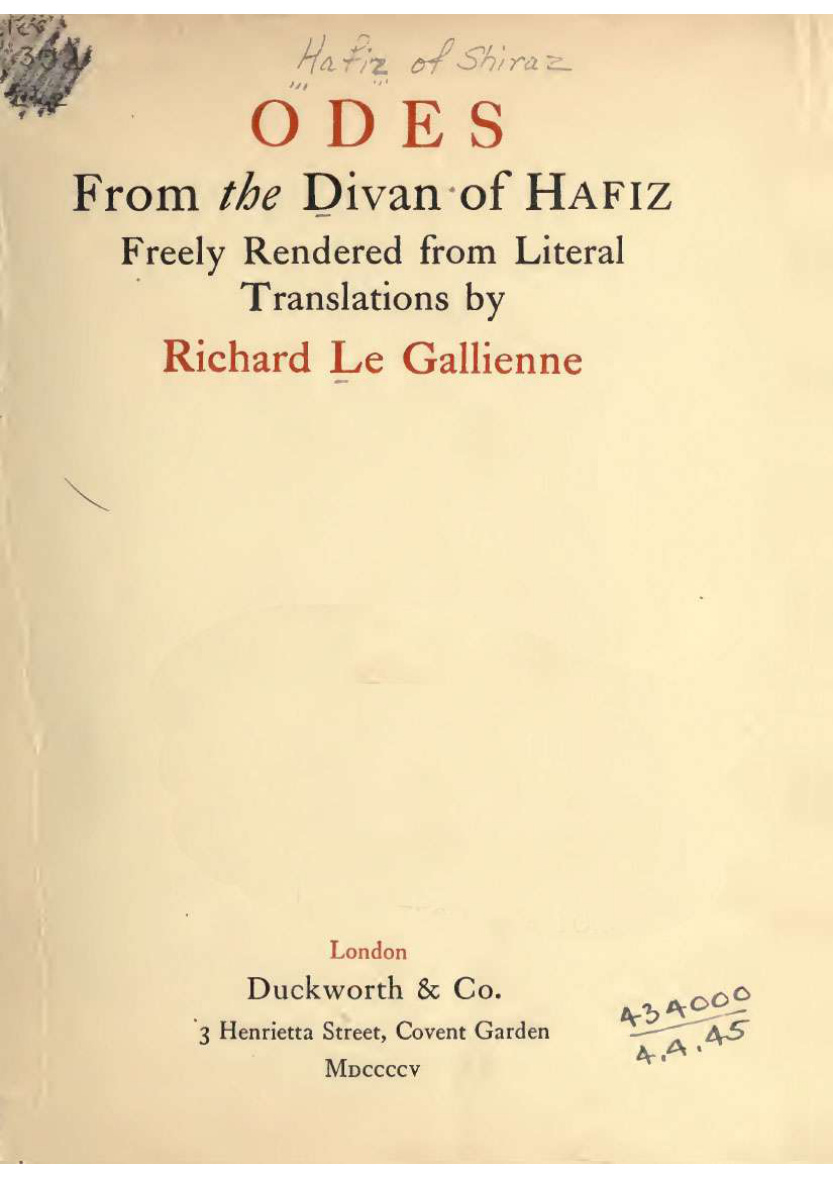 Odes from the Divan of Hafiz